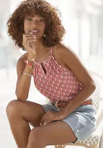 Пляжный топ Vivance с ретро-принтом, летний женский топ, красный