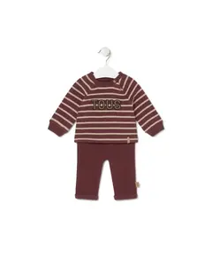 Детский комплект полосатый свитер и трикотажные штаны Tous, гранатовый