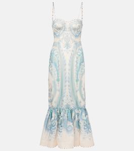Коктейльное платье из шелка и льна Illuminate Zimmermann, Turquoise Paisley