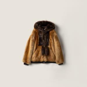 Блузон-куртка из овчины MIU MIU, коричневый