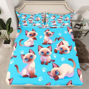 Erosebridal Детский комплект постельного белья Cartoon Cat с милыми котятами, голубой, Blue White