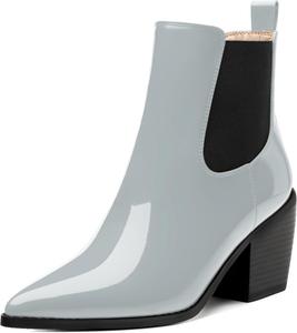 Женские ботильоны FEMSTEP Челси с эластичной вставкой, заостренным носком и высоким устойчивым каблуком, удобные лакированные ботинки на осень для вечеринок, шопинга и свиданий, Grey