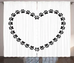 Штора ABAKUHAUS с принтом лап в деревенском стиле, в рамке в стиле сердце, присборенная штора из тесьмы для спальни с петлями и крючками, 280 x 225 см, белый с темно-серым Abakuhaus