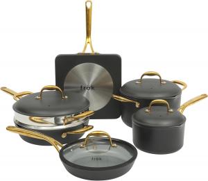 Набор из кастрюль и сковородок Frok из алюминия с антипригарным покрытием из керамики, 10 предметов, черно-золотой