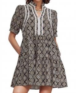 Katrina High Neck Babydoll Dress In Black Entro