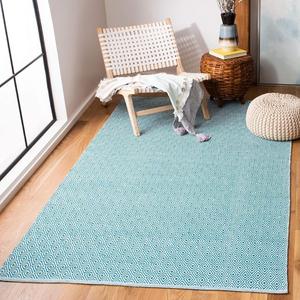 Ковер SAFAVIEH, 77 x 122 см, Montauk Collection, Ivory & Turquoise, ручное плоское плетение из хлопка, идеально для помещений с высокой проходимостью: прихожая, гостиная, спальня (MTK515B)