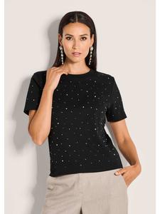 MADELEINE Роскошная футболка черного цвета с отделкой стразами