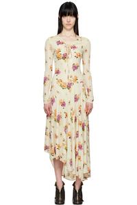 Бежевое платье-миди с цветочным принтом Acne Studios