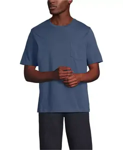 Большая и высокая футболка Super-T с коротким рукавом и карманом Lands' End, синий