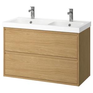 Тумба под умывальник с ящиками/раковиной/кранами ÄNGSJÖN/ORRSJÖN IKEA, 102x49x69 см, цвет oak effect