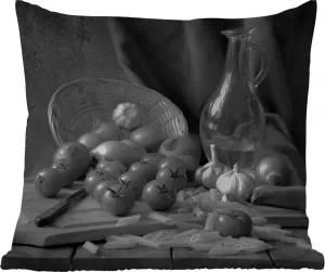 Подушка для улицы - Натюрморт - Лапша - Черно-белая - 40x40 см - Водонепроницаемая - Подушка для отдыха - Подушка - Внутренняя обивка с изображением MuchoWow