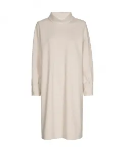 Бежевое платье из вискозной смеси с воротником-стойкой Marie Mãro, бежевый