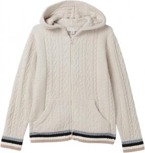 Свитер Barefoot Dreams Kids  CozyChic Sporty Rib Cable Zip Hoodie, Stone