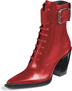 Женские ботильоны YDN с пряжкой, шнуровкой, массивным средним каблуком, заостренным носком и боковой молнией, обувь для вечеринок, выпускного и работы, размеры US 4-16, Red