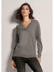 MADELEINE Гладкий вязаный свитер с V-образным вырезом, цвет графитовый / кремовый / меланж