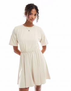 Платье-футболка мини с вырезом-годе ASOS DESIGN бежевого цвета