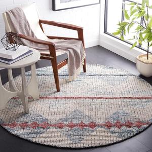 Ковер SAFAVIEH, 183 x 183 см, Abstract Collection, Ivory & Blue, ручной работы из шерсти, идеален для помещений с высокой проходимостью в гостиной, спальне (ABT479M)