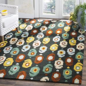 Ковер SAFAVIEH, 122 x 183 см, Ikat Collection, Charcoal & Multi, ручной работы из шерсти, идеально для помещений с высокой проходимостью: прихожая, гостиная, спальня (IKT471A)