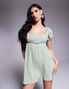 Принцесса Полли, мини-платье с пышными рукавами и квадратным завязкой сзади, шалфейного цвета Princess Polly