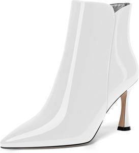 Женские ботильоны SKYSTERRY с заостренным носком, молнией, офисные, лакированные, повседневные, на высоком каблуке 3,3 дюйма, White