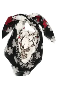 Шарф Allgäu Rebell "Олень" с цветами и большими оленьими рогами, черный