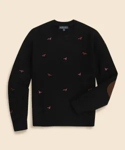 Шерстяной свитер с вышитым изображением фазана и круглым вырезом