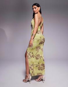 Платье макси с воротником-хомутиком и открытыми швами в цветочном стиле Asos Design