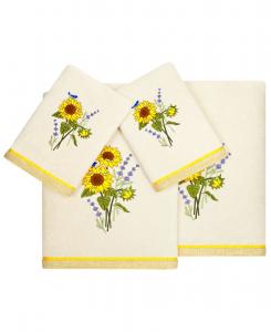 Набор банных полотенец из турецкого хлопка «Гирасол» с вышивкой, 4 предмета Linum Home, бежевый