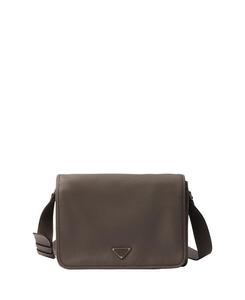 Кожаная сумка через плечо Prada, серый