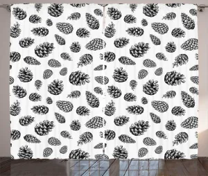 Штора ABAKUHAUS Шишка в деревенском стиле, монохромная, зимняя хвойная, универсальная, для гостиной, с петлями и крючками, 280 x 245 см, черно-белая Abakuhaus