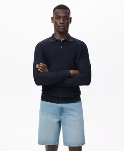 Мужская поло из микроструктурного хлопка Mango, синий