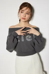 Толстовка с открытыми плечами и большим логотипом Rienda, цвет Gry