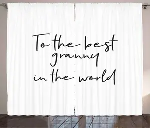 Штора ABAKUHAUS "Бабушка в деревенском стиле", каллиграфические буквы, присборенная штора для спальни с петлями и крючками, 280 x 245 см, цвет "белый-черный" Abakuhaus