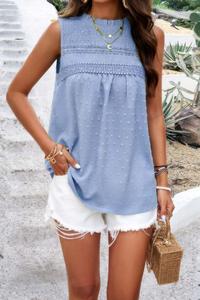 Топ без рукавов с кружевной отделкой и сборками в горошек TRUEDAMES, синий