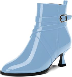 Женские комфортные праздничные ботильоны ROSERWISH с круглым носком, лакированной отделкой, ремешком с пряжкой, маленьким каблуком и высотой до щиколотки, каблук 2 дюйма