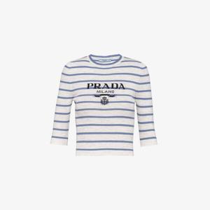 Топ superfine из натуральной шерсти в полоску с логотипом интарсии Prada, серый