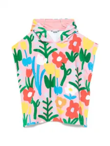 Хлопковое пончо с капюшоном и цветочным принтом Stella McCartney Kids, розовый