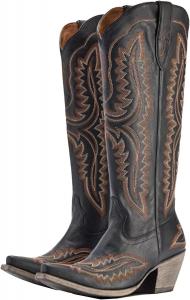 Женские сапоги с толстым каблуком, высоким голенищем и широким берцом с боковой молнией, джинсовые, в западном стиле Generic, Army En8