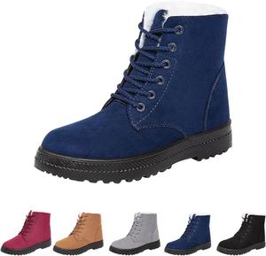 Зимние женские ботинки, замшевые, с нескользящей подошвой, на шнуровке, короткие модельные ботильоны, с утепленной флисовой подкладкой, на массивном каблуке, для улицы или дома Generic, Blue