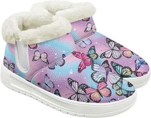 Зимние женские сапоги с утеплителем, с внутренней подкладкой из фланели, удобные легкие повседневные уличные ботинки для прогулок Hechitok, Butterfly Print