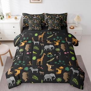 Erosebridal Комплект постельного белья King Size с диким принтом животных в джунгли стиле, Brown Green Black