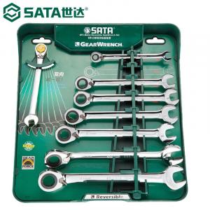 SATA 09041 Набор ключей с храповым механизмом с фиксированной головкой, сливовой открытый ключ, набор инструментов, сливовой открытый ключ двойного назначения, быстродействующий ключ, хром-ванадиевая сталь, набор из 8 предметов, 8-18 мм