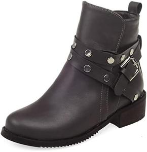 Женские ботинки VOKLIN на низком каблуке с круглым носком в стиле вестерн, челси, кожаные, с заклепками, короткие, Dark Gray Grey-Velvet Lined