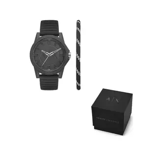 ARMANI EXCHANGE Мужские часы AE с кварцевым механизмом, силиконовым ремешком и черным циферблатом в коробке