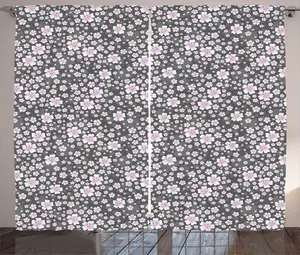 Штора ABAKUHAUS в деревенском стиле с цветочным рисунком, романтические фиолетовые цветы, универсальная ленточная штора для гостиной с петлями и крючками, 280 x 225 см, серо-фиолетовый Abakuhaus