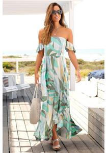 Женское платье макси с оборками и принтом LASCANA, цвет cream print