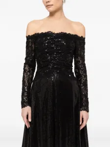 Платье миди с пайетками и открытыми плечами Nissa, черный
