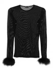 Топ из сетки с перьевыми манжетами Mugler, черный