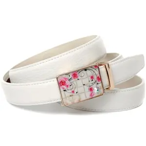 Кожаный ремень Anthoni Crown, летний, с маленьким блестящим камнем, белый