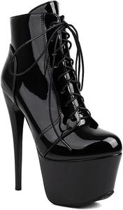 Женские сексуальные ботильоны на шпильке с кружевами, готические ботильоны, модная обувь на открытом воздухе, длина стопы от 22 см до 28 см, плюс размер EU35-EU46 / US35-US13 LYYSKY, Black(Patent Leather)(D1-37)